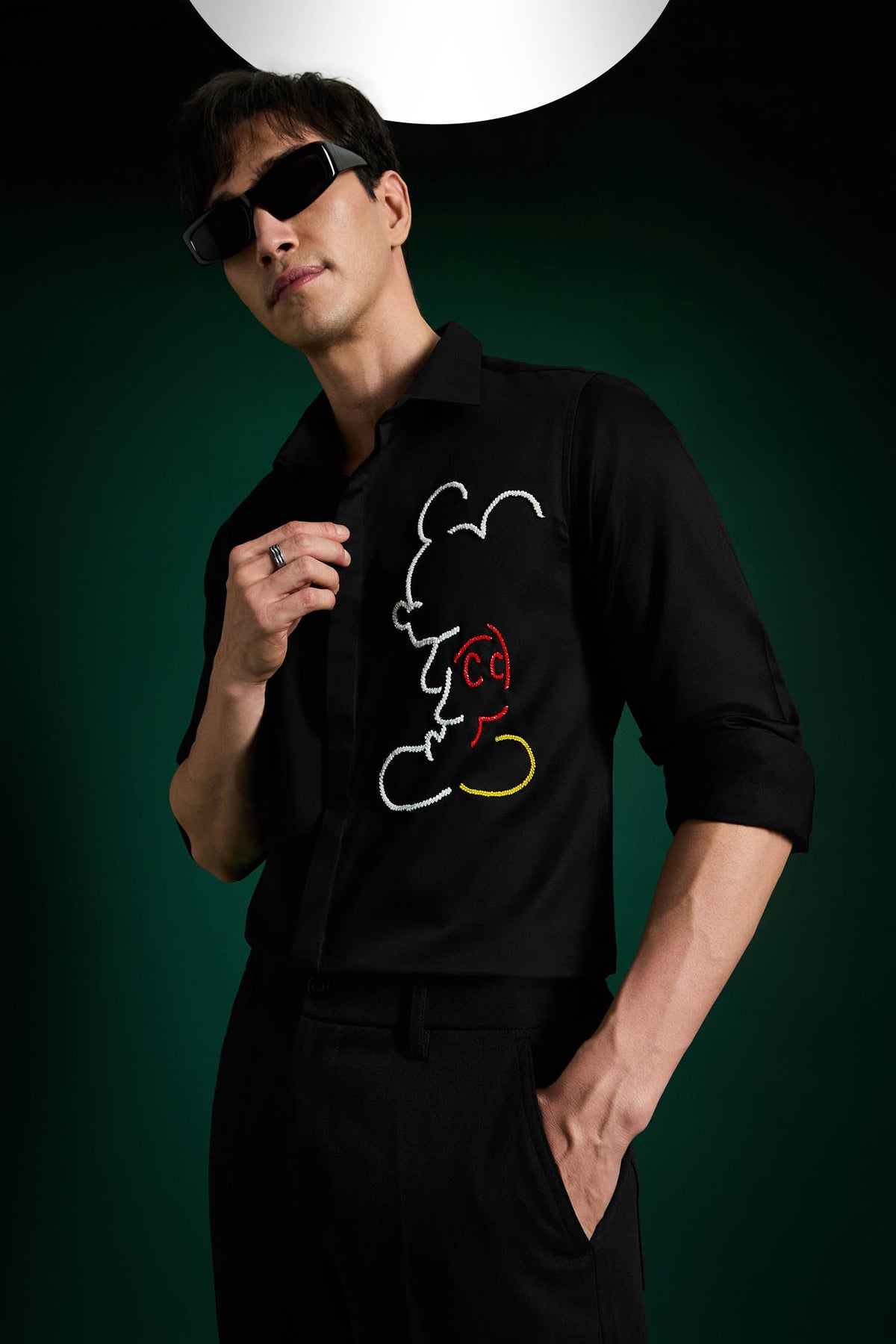 Big Mickey - Black Hand Embroidered Designer Shirt - Black