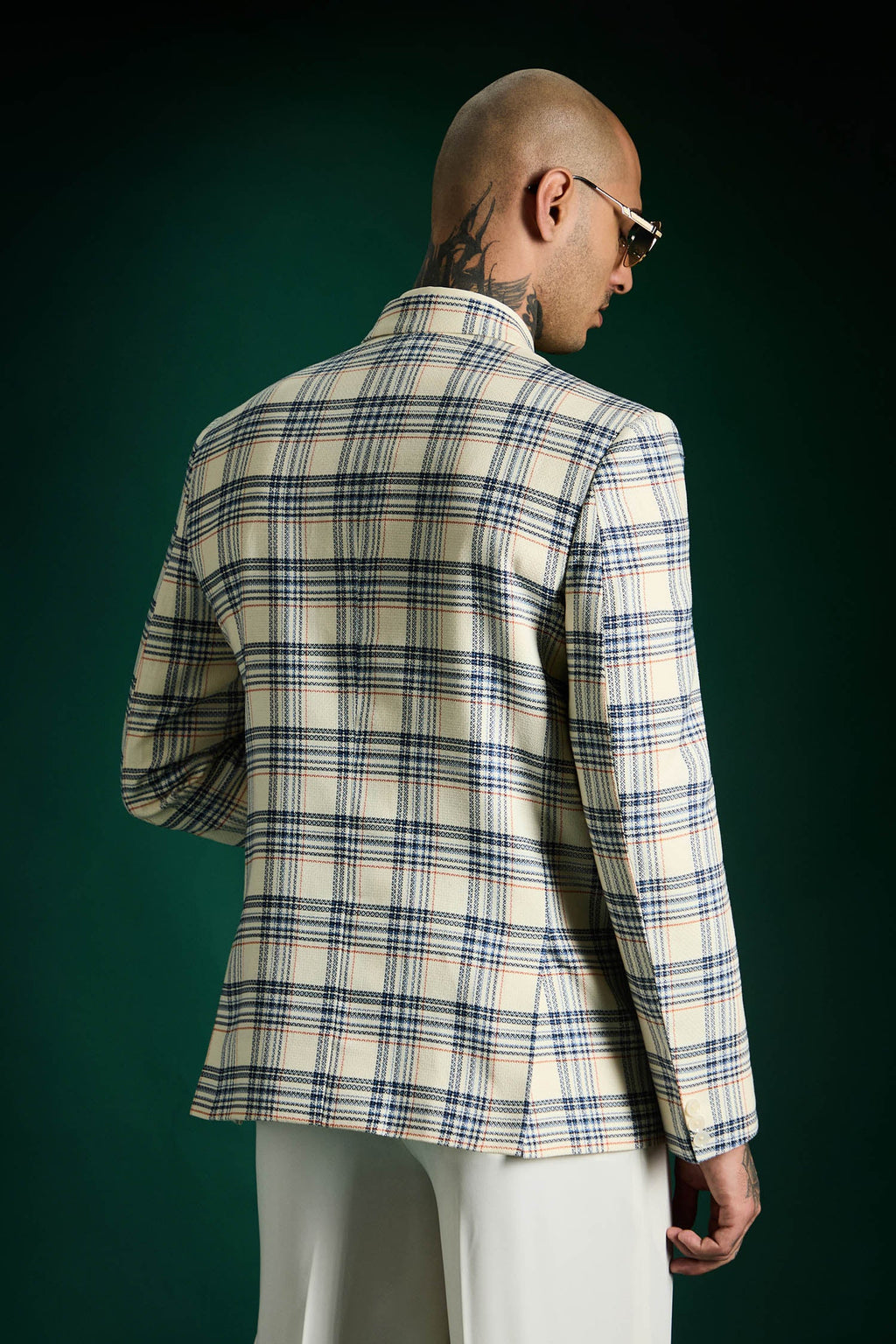 The Board Room Plaid Checks Blazer - Ivory