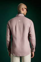 Bird Hand Embroidered Irish Linen Shirt - Dusky Pink