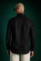 Spade Hand Embroidered Irish Linen Shirt - Black