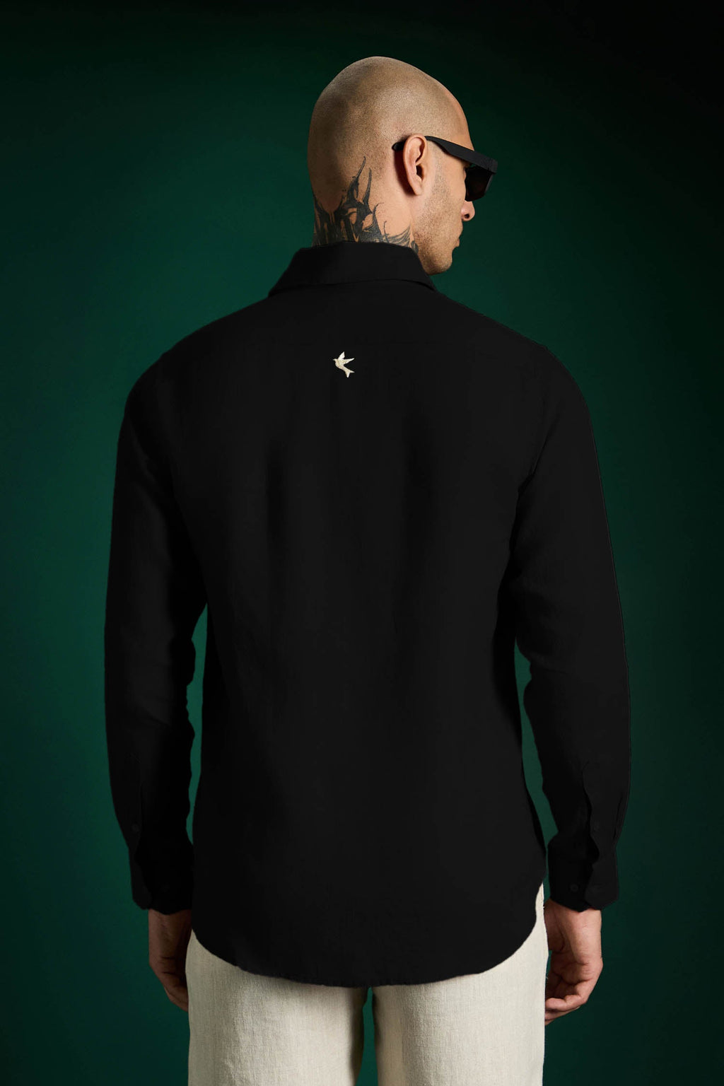 Bird Hand Embroidered Irish Linen Shirt - Black