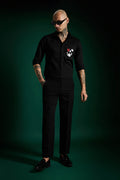 Heart Skull - Hand Embroidered Designer Shirt - Black