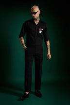 Heart Skull - Hand Embroidered Designer Shirt - Black