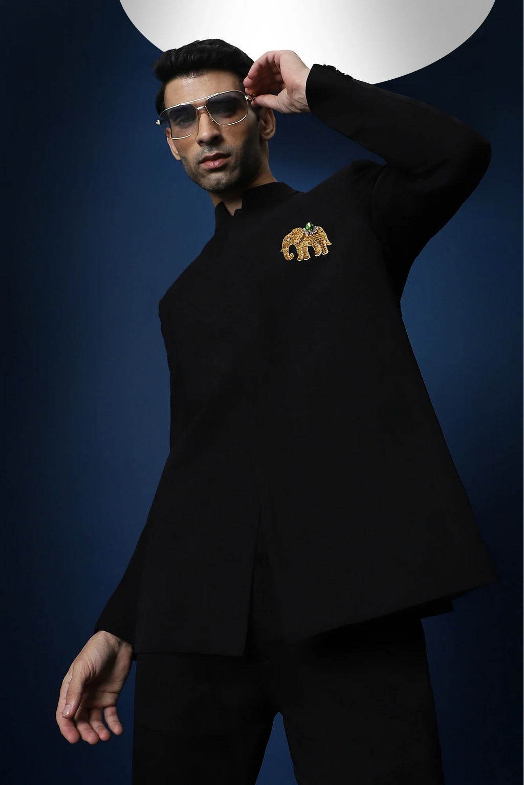 Yanai (Elephant) Hand Embroidered Bandhgala - Black