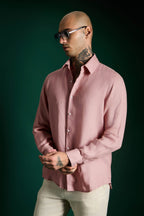 Irish Hand Embroidered Linen Shirt - Salmon Pink