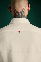 Heart Hand Embroidered Irish Linen Shirt - Ivory