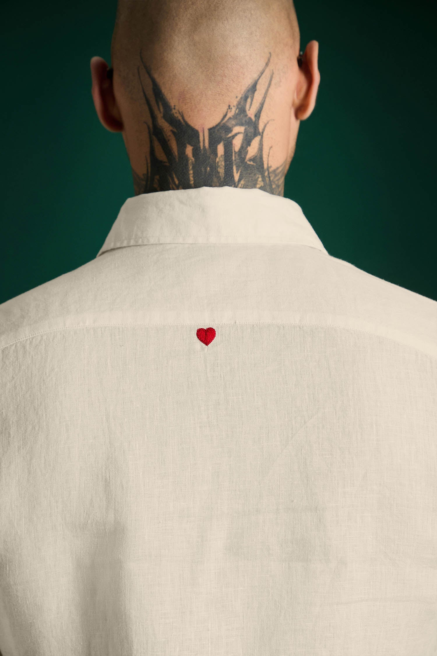 Heart Hand Embroidered Irish Linen Shirt - Ivory
