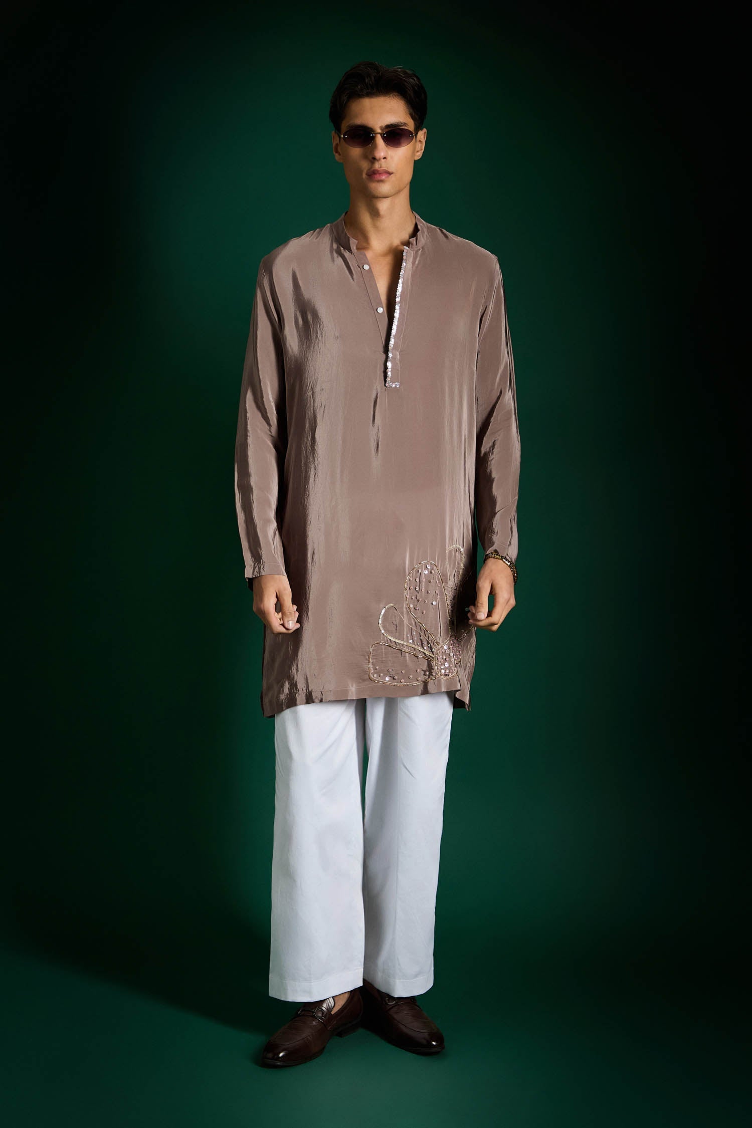Petals Hand Embroidered Designer Kurta - Lilac Luster