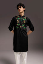 Natant Tiger - Hand Embroidered Designer Kurta - Black