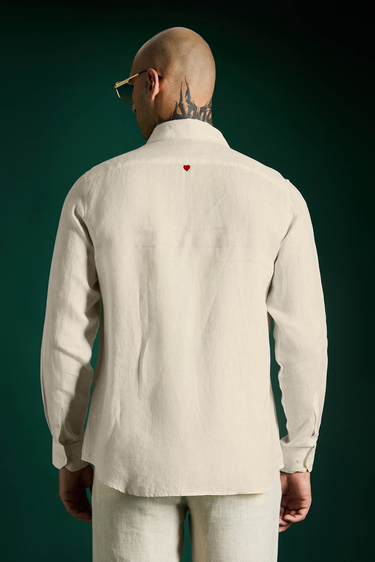 Heart Hand Embroidered Irish Linen Shirt - Ivory