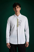 Static Brat Simpson - Hand Embroidered Designer Shirt - White