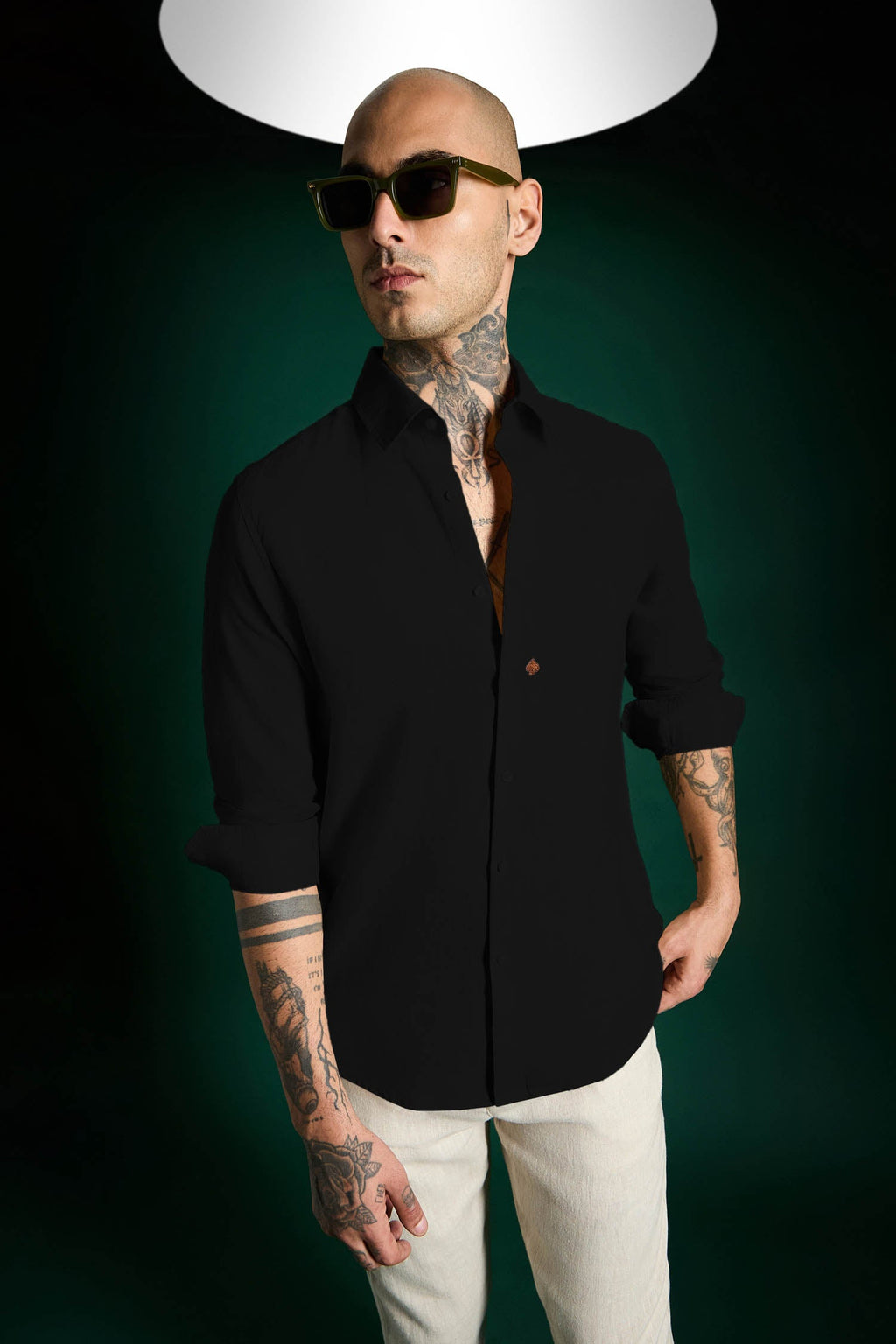 Spade Hand Embroidered Irish Linen Shirt - Black - Brown