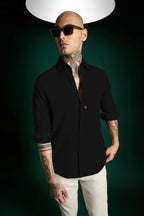 Spade Hand Embroidered Irish Linen Shirt - Black - Brown