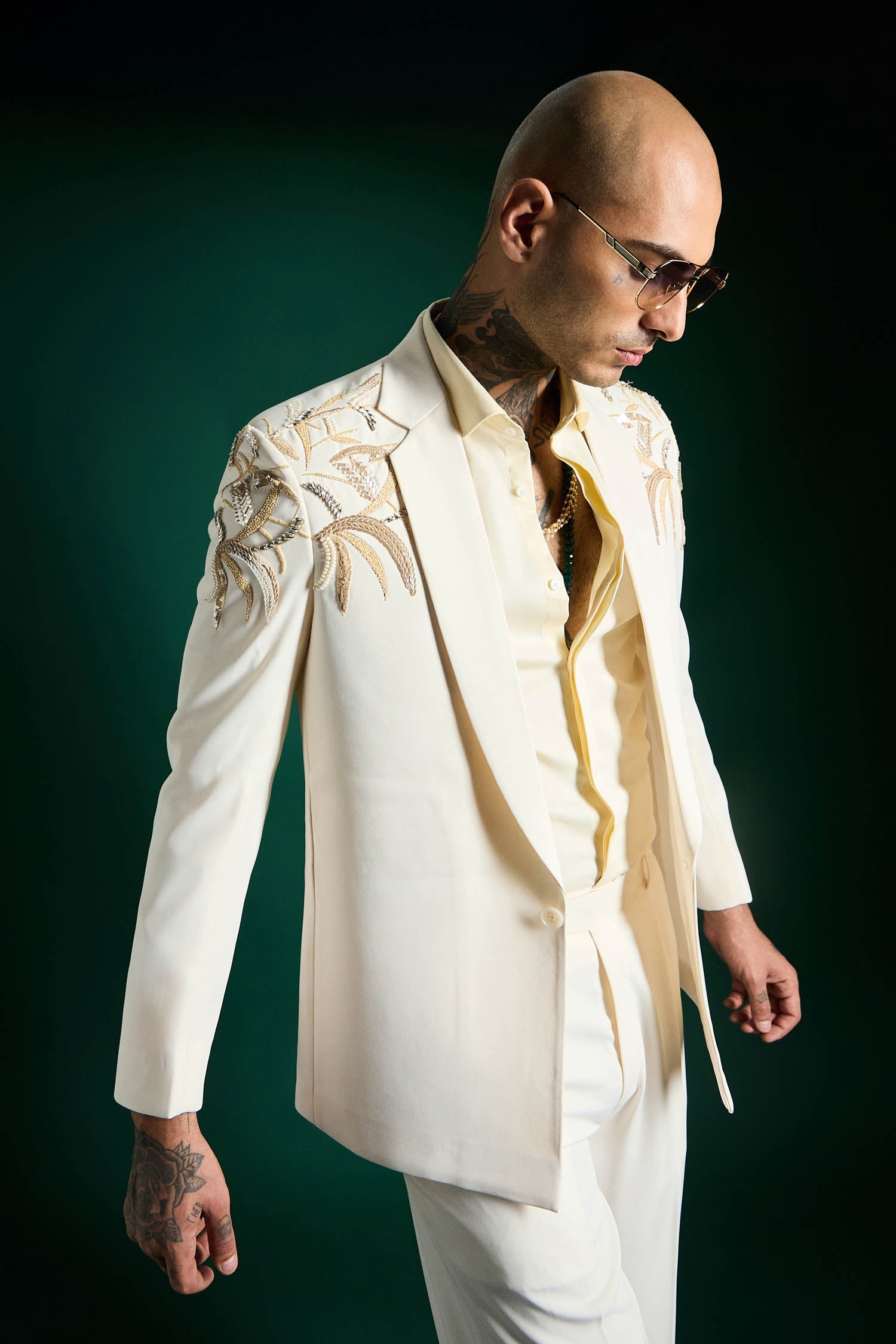 Shoulder Leaves - Hand Embroidered Designer Tuxedo