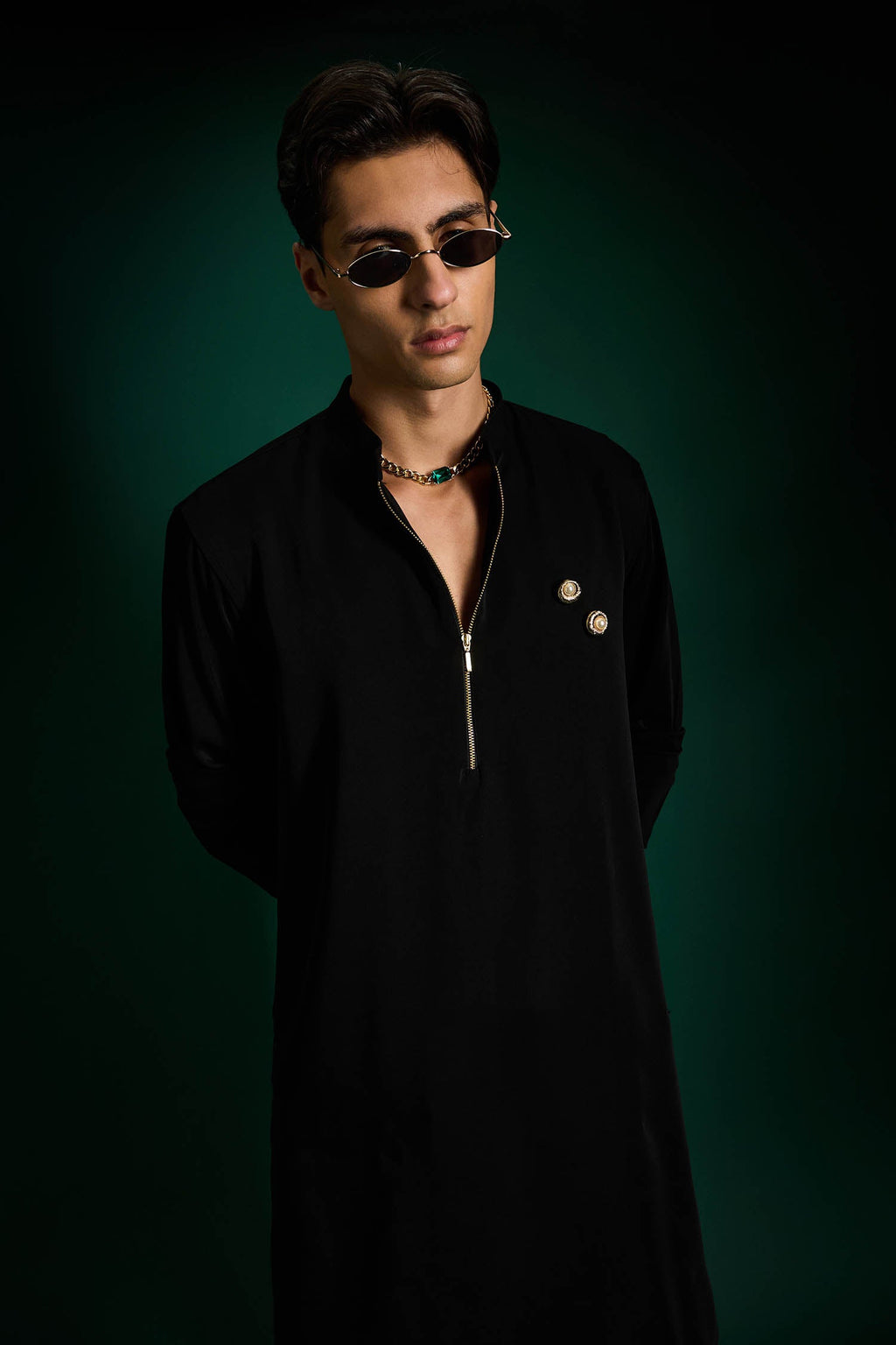 Disc Hand Designer Kurta - Black