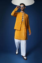 Mustard Doodle Flower Bandhani Bundi Set - Mustard