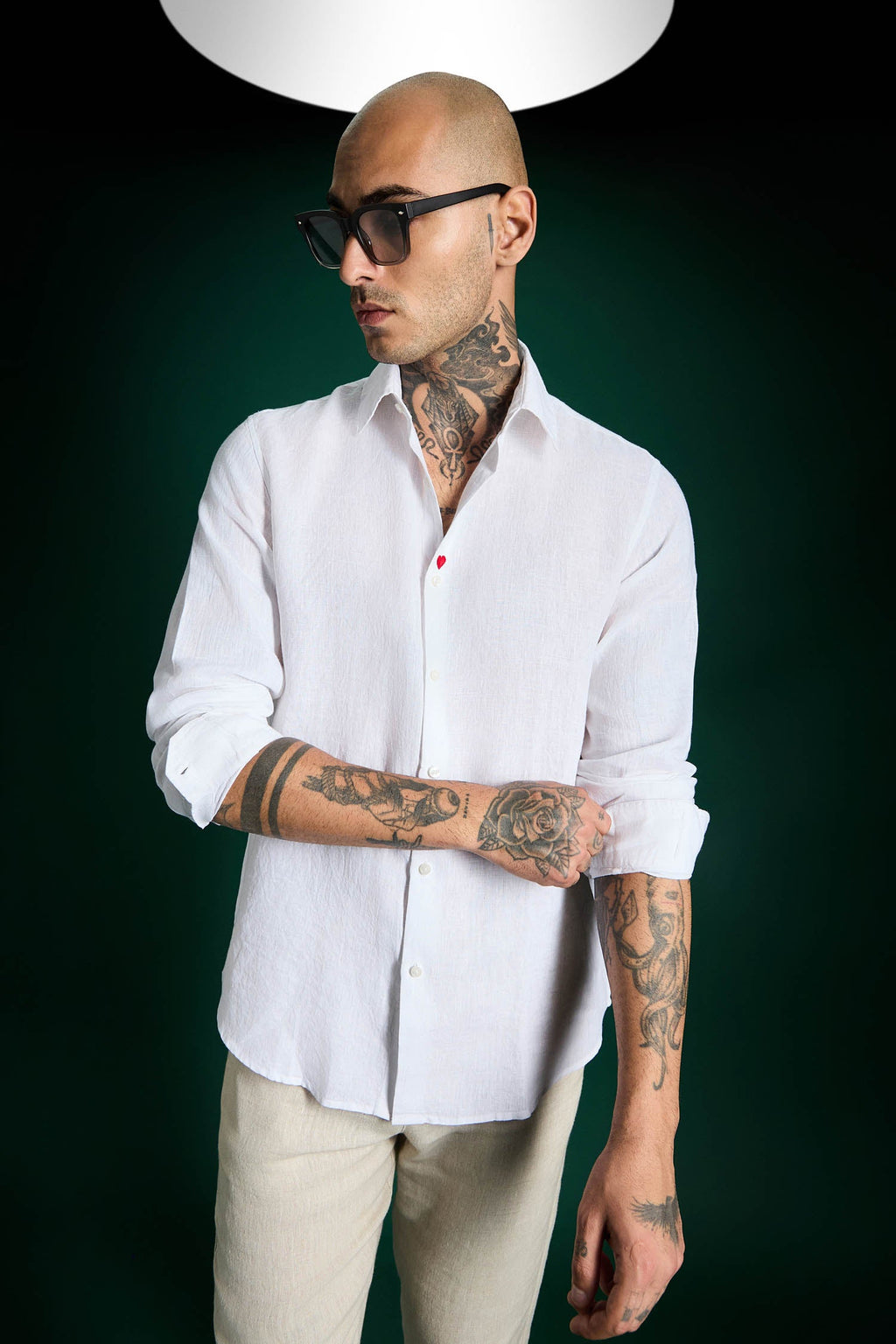 Heart Hand Embroidered Irish Linen Shirt - White