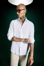 Heart Hand Embroidered Irish Linen Shirt - White