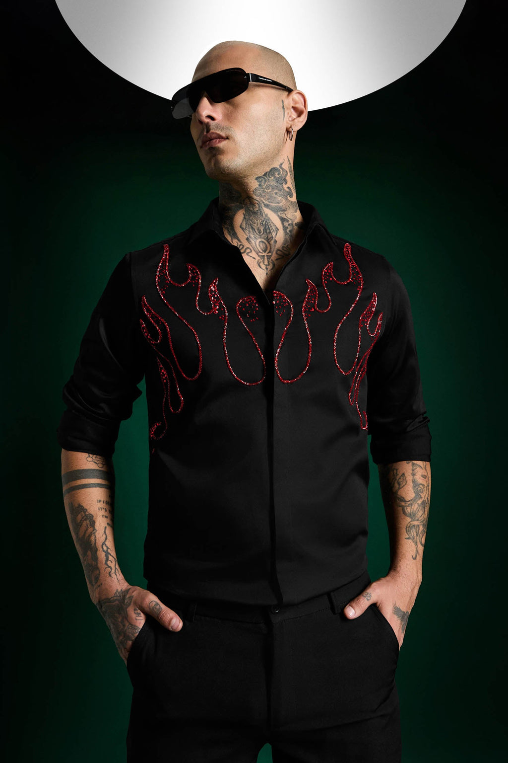 Flames- Hand Embroidered Designer Shirt
