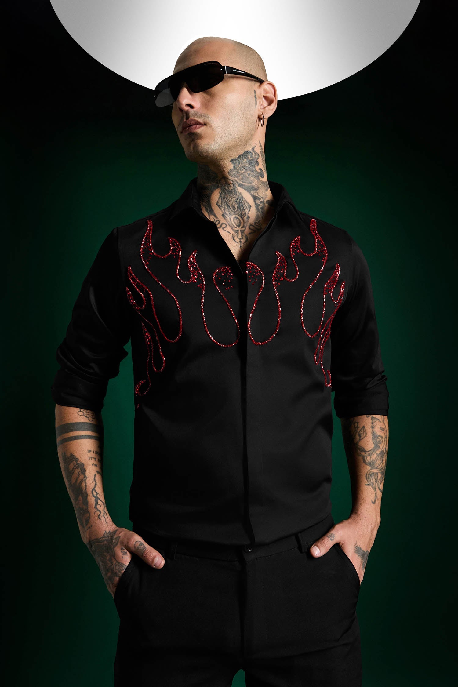 Flames- Hand Embroidered Designer Shirt