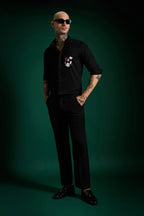Heart Skull - Hand Embroidered Designer Shirt - Black