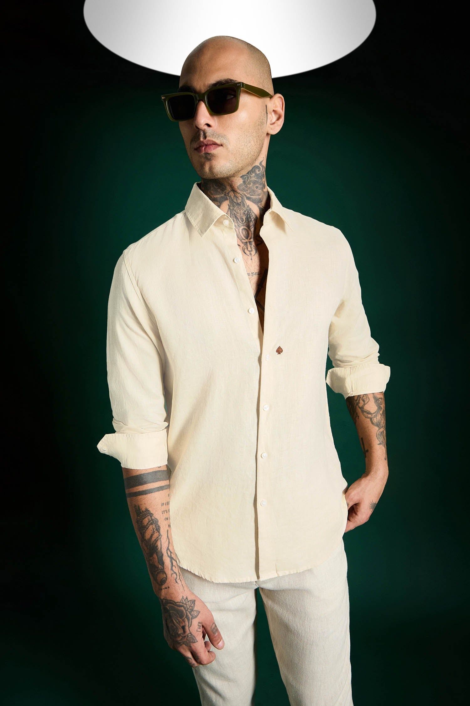 Spade Hand Embroidered Irish Linen Shirt - Ivory