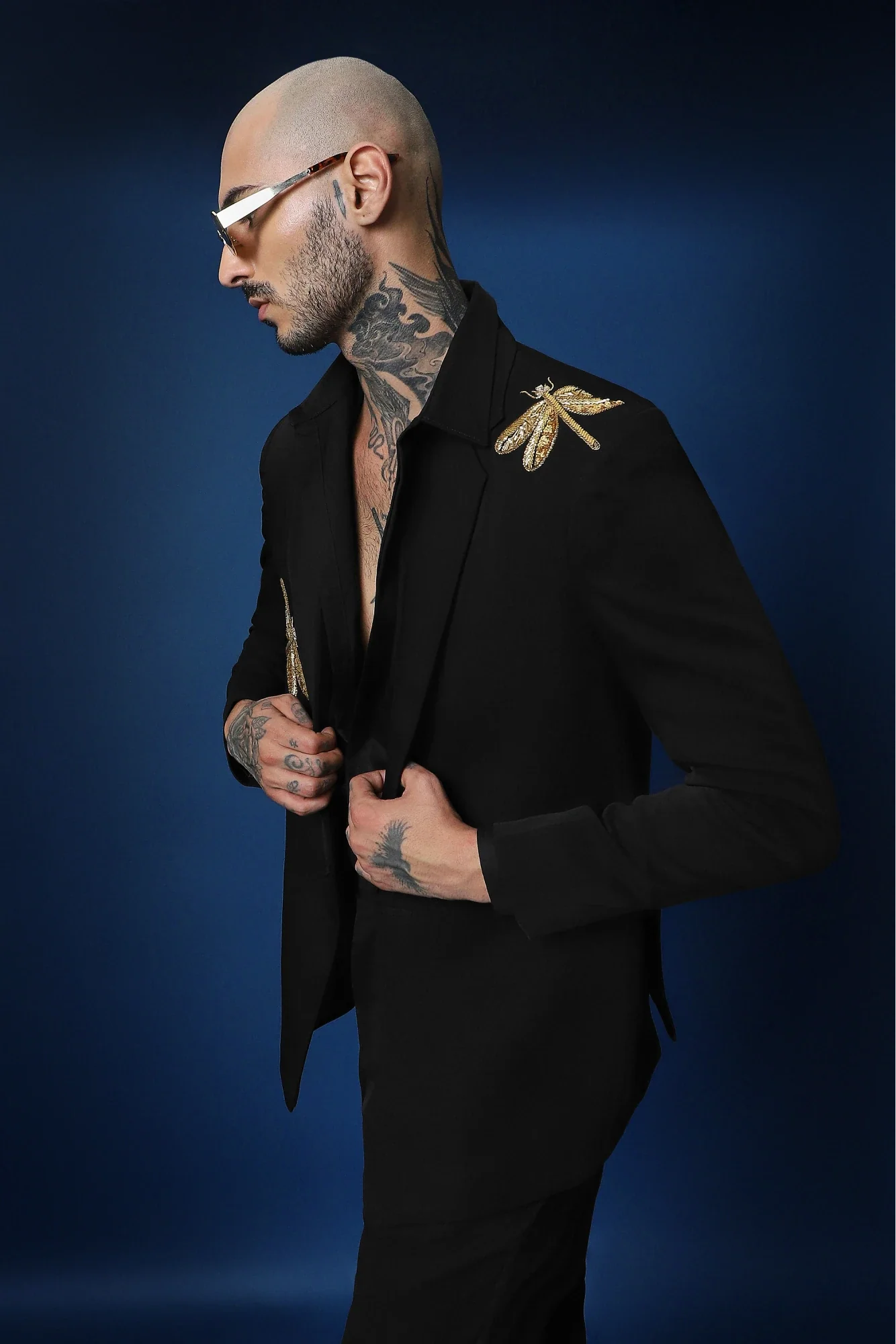 Dragonflies Hand Embroidered Tuxedo - Black