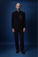 Drizzle Metal  Hand Embroidered Bandhgala - Black