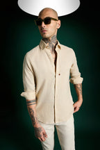 Spade Hand Embroidered Irish Linen Shirt - Beige