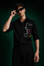 Big Mickey - Black Hand Embroidered Designer Shirt - Black