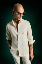 Bird Hand Embroidered Irish Linen Shirt - Ivory