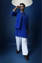 Groom Squad Hand Embroidered Crepe Bundi With Kurta  - Royal Blue