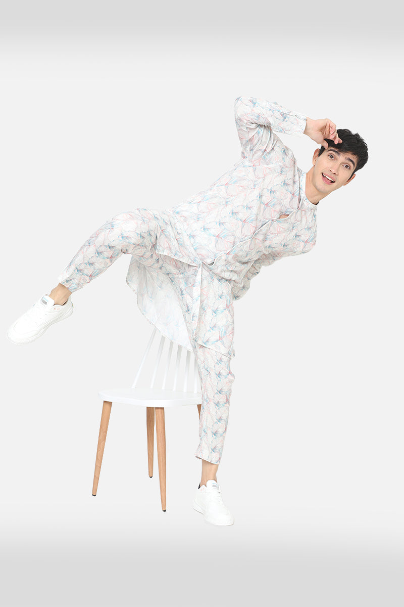 White Printed Kurta Set