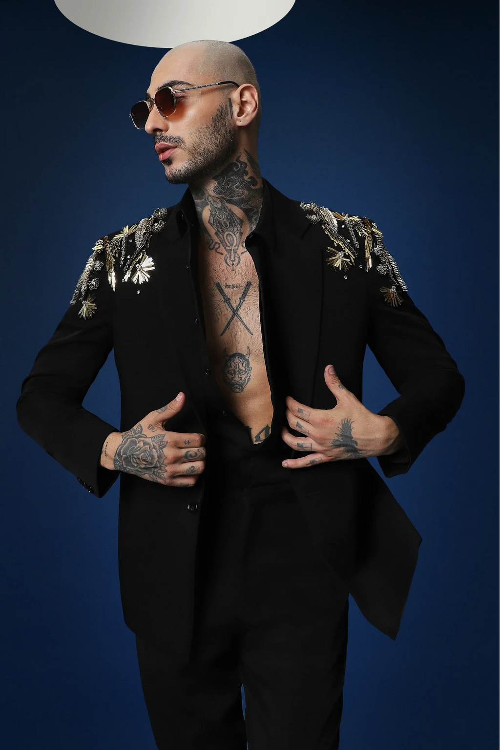 Empire Hand Embroidered Tuxedo - Black