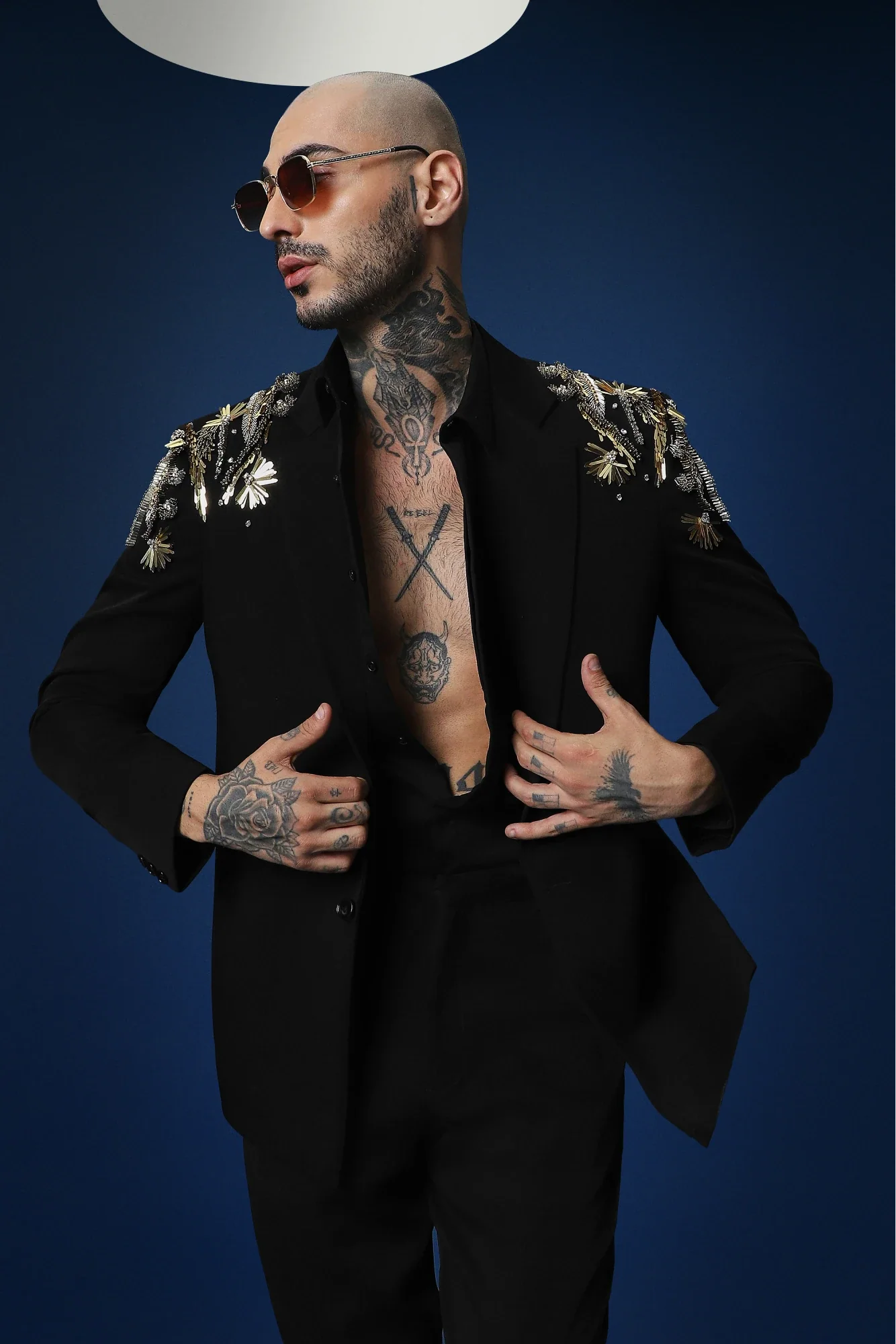 Empire Hand Embroidered Tuxedo - Black