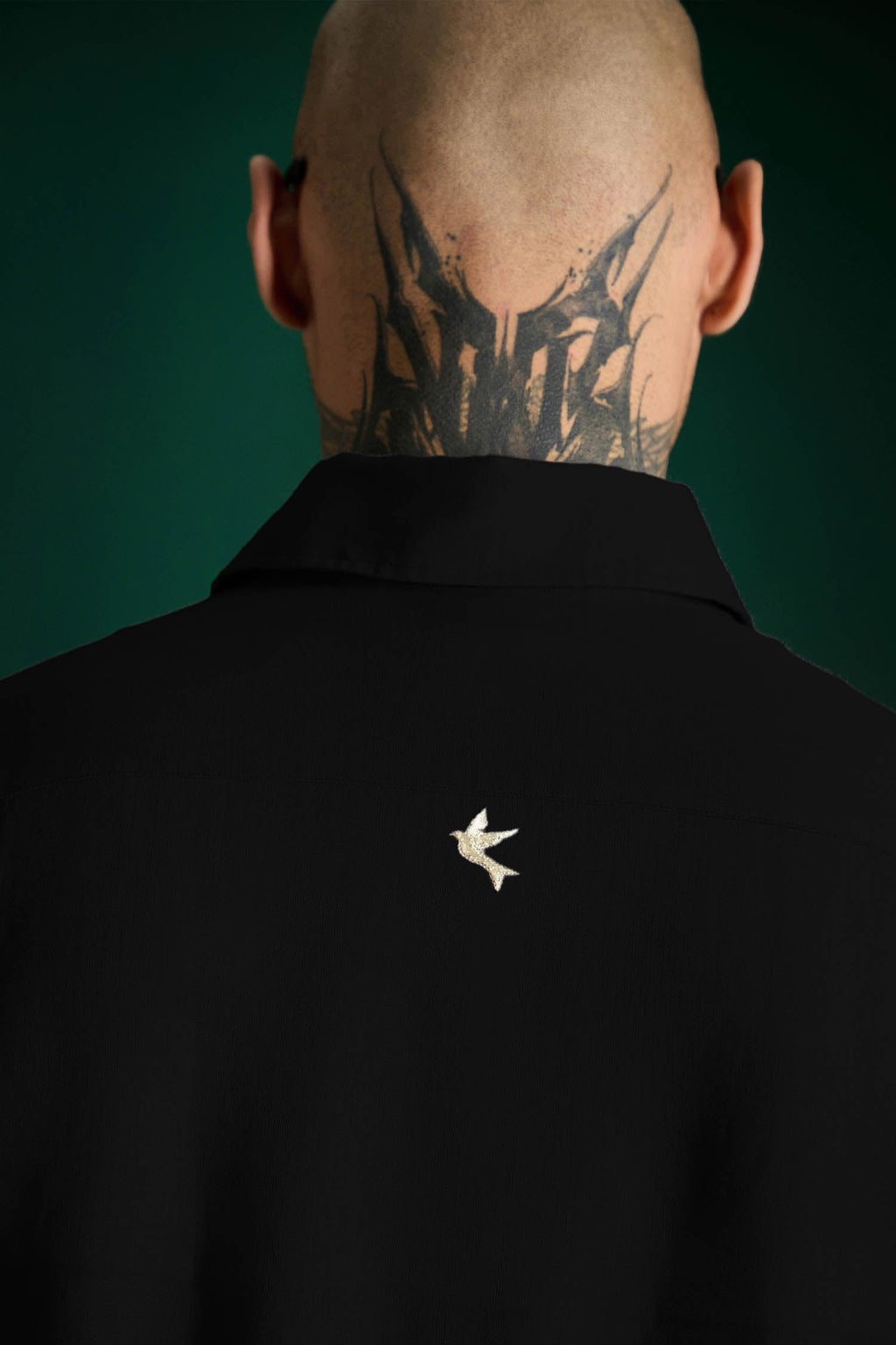Bird Hand Embroidered Irish Linen Shirt - Black