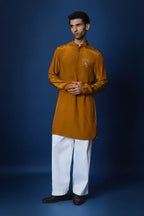 Swaagat Nahin Karoge Humara Hand Embroidered Kurta - Mustard