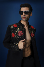 Celestial Rose Hand Embroidered Bandhgala - Black