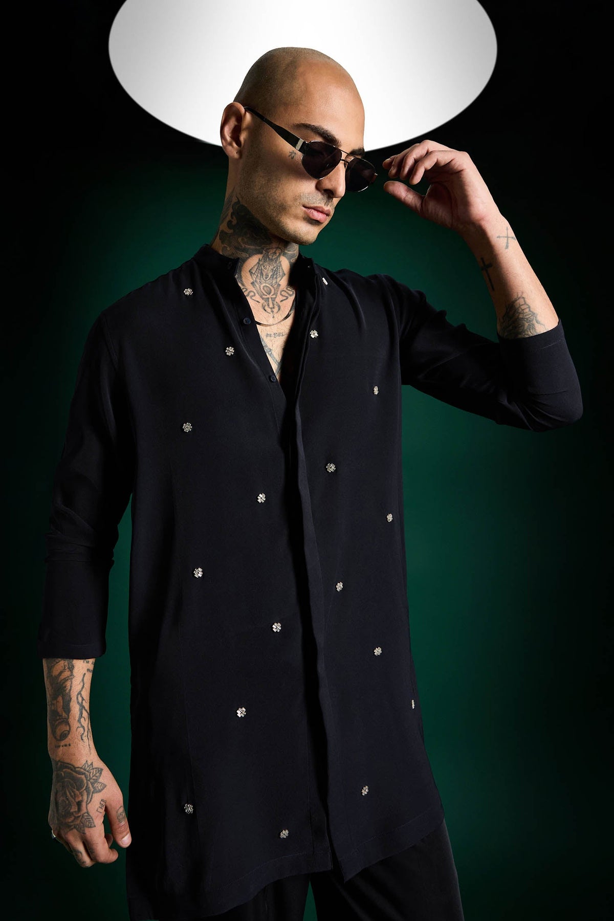 Studded Hand Embroidered Designer Kurta Set - Navy