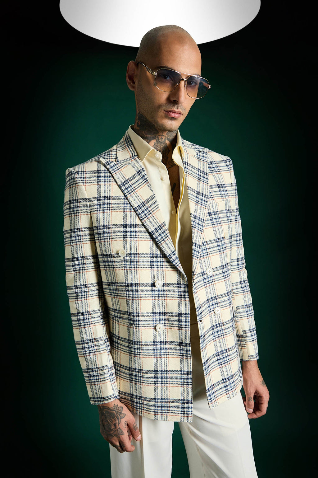 The Board Room Plaid Checks Blazer - Ivory