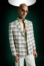 The Board Room Plaid Checks Blazer - Ivory
