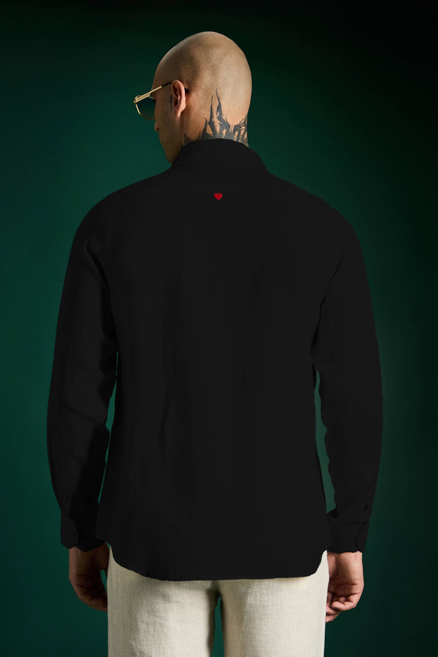 Heart Hand Embroidered Irish Linen Shirt - Black