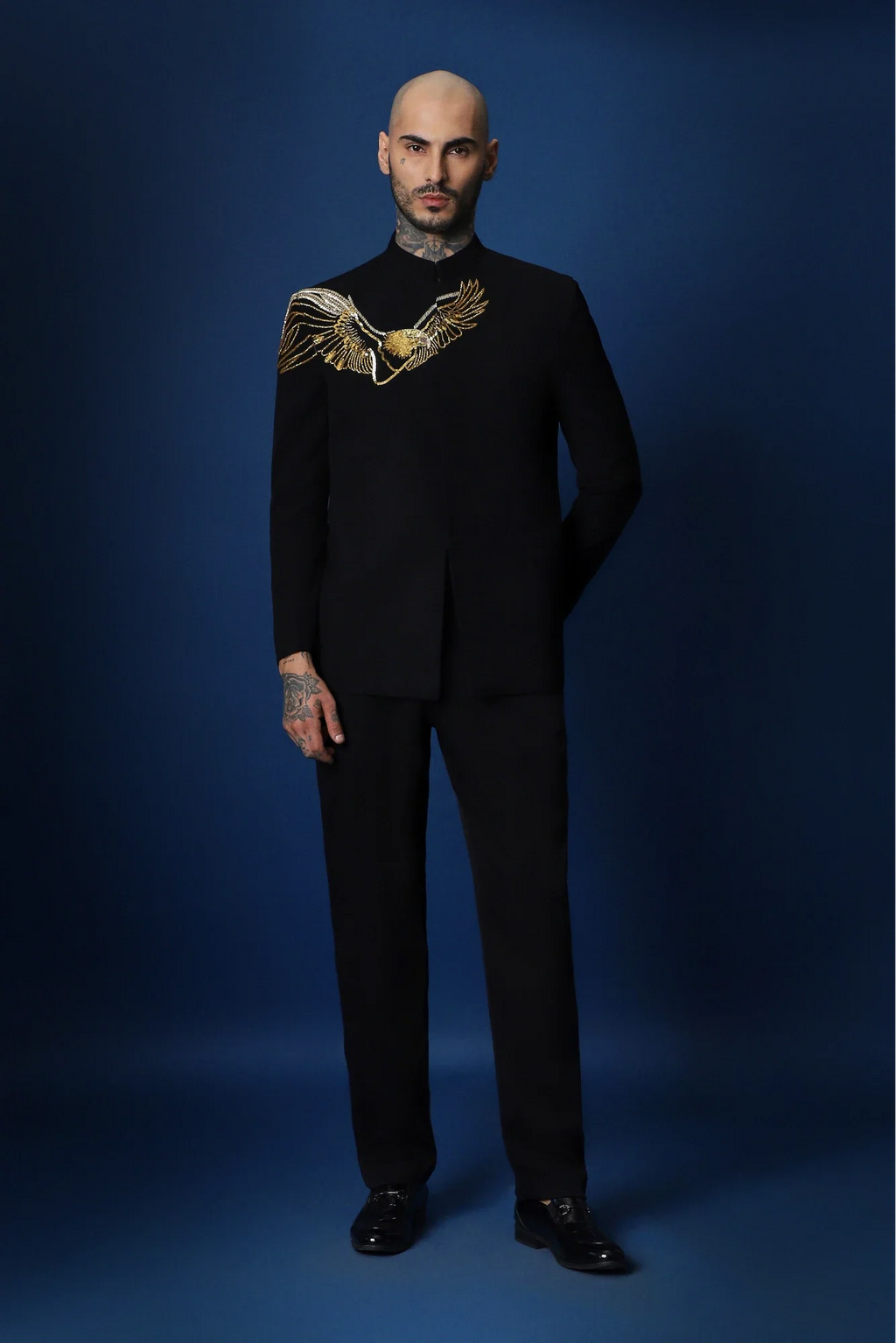 Eagle Hand Embroidered Bandhgala - Black