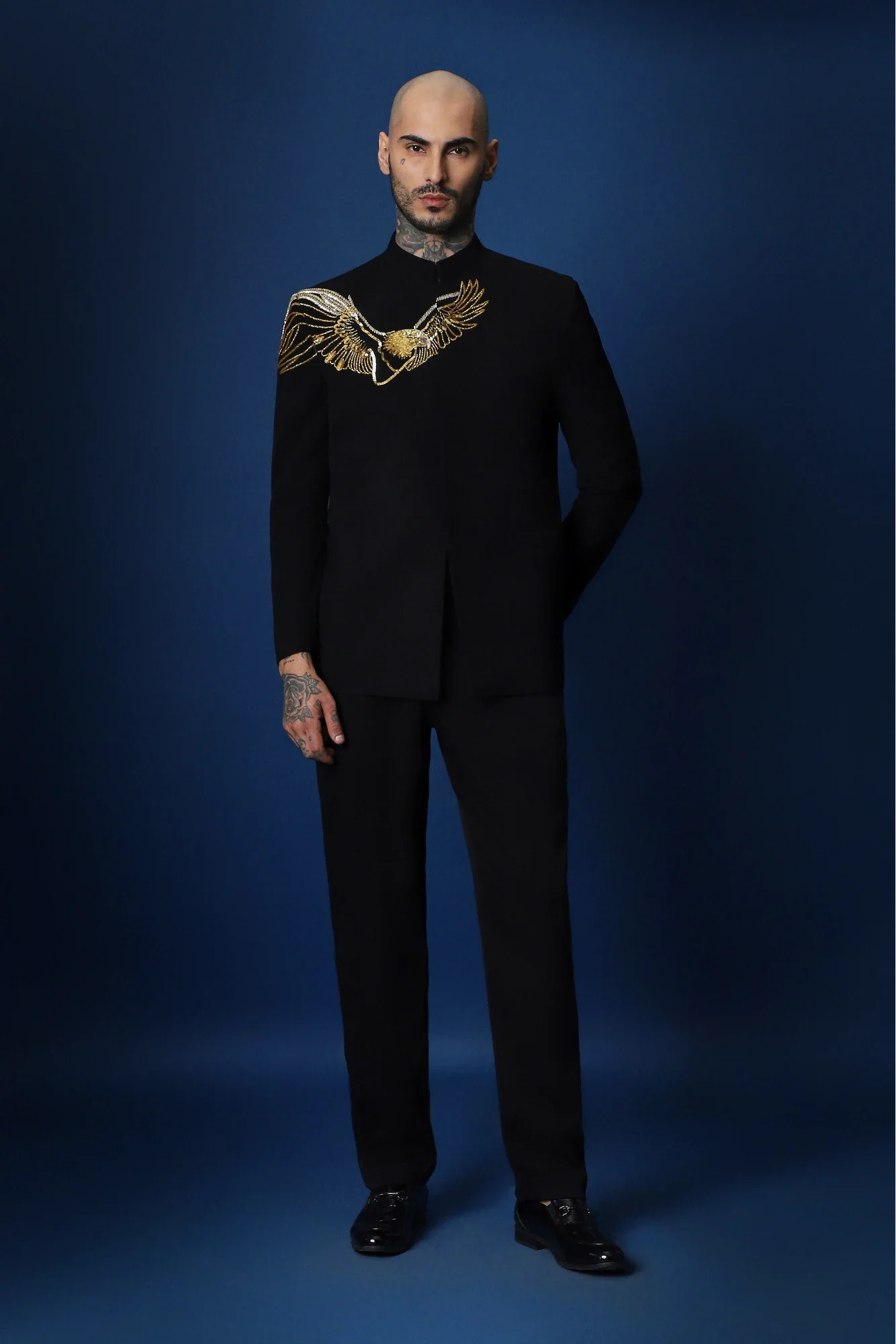 Eagle Hand Embroidered Bandhgala - Black