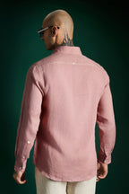 Irish Hand Embroidered Linen Shirt - Salmon Pink