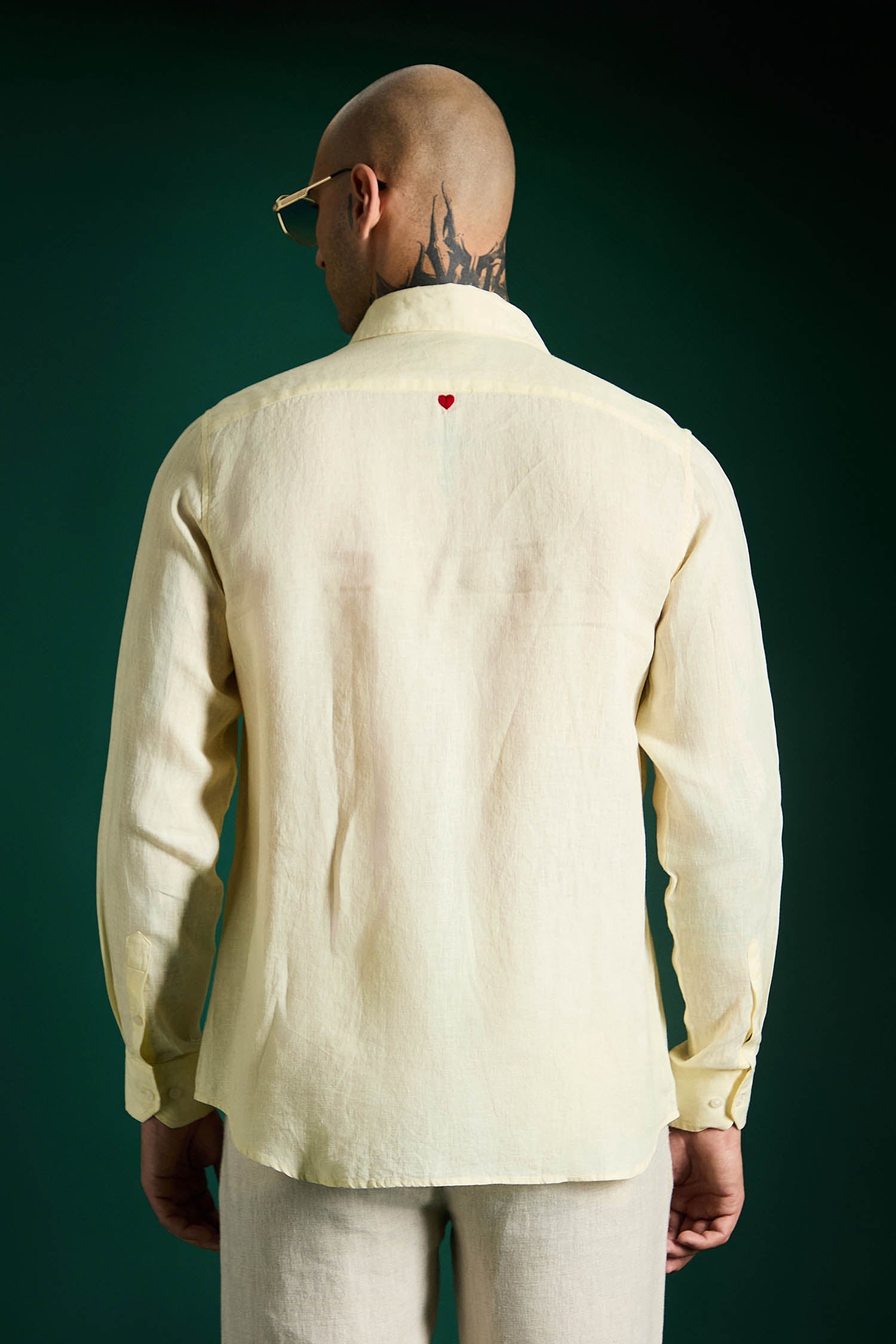 Heart Hand Embroidered Irish Linen Shirt - Mellow Yellow