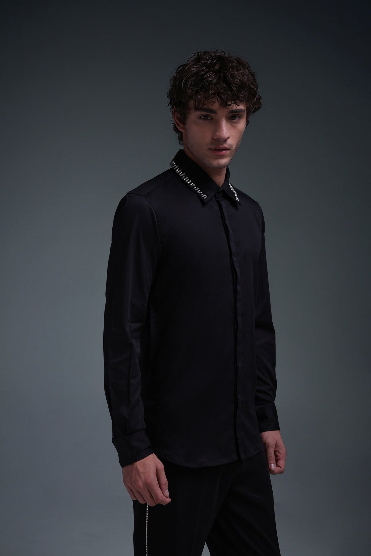 Kingsley - Hand Embroidered Designer Shirt - Black
