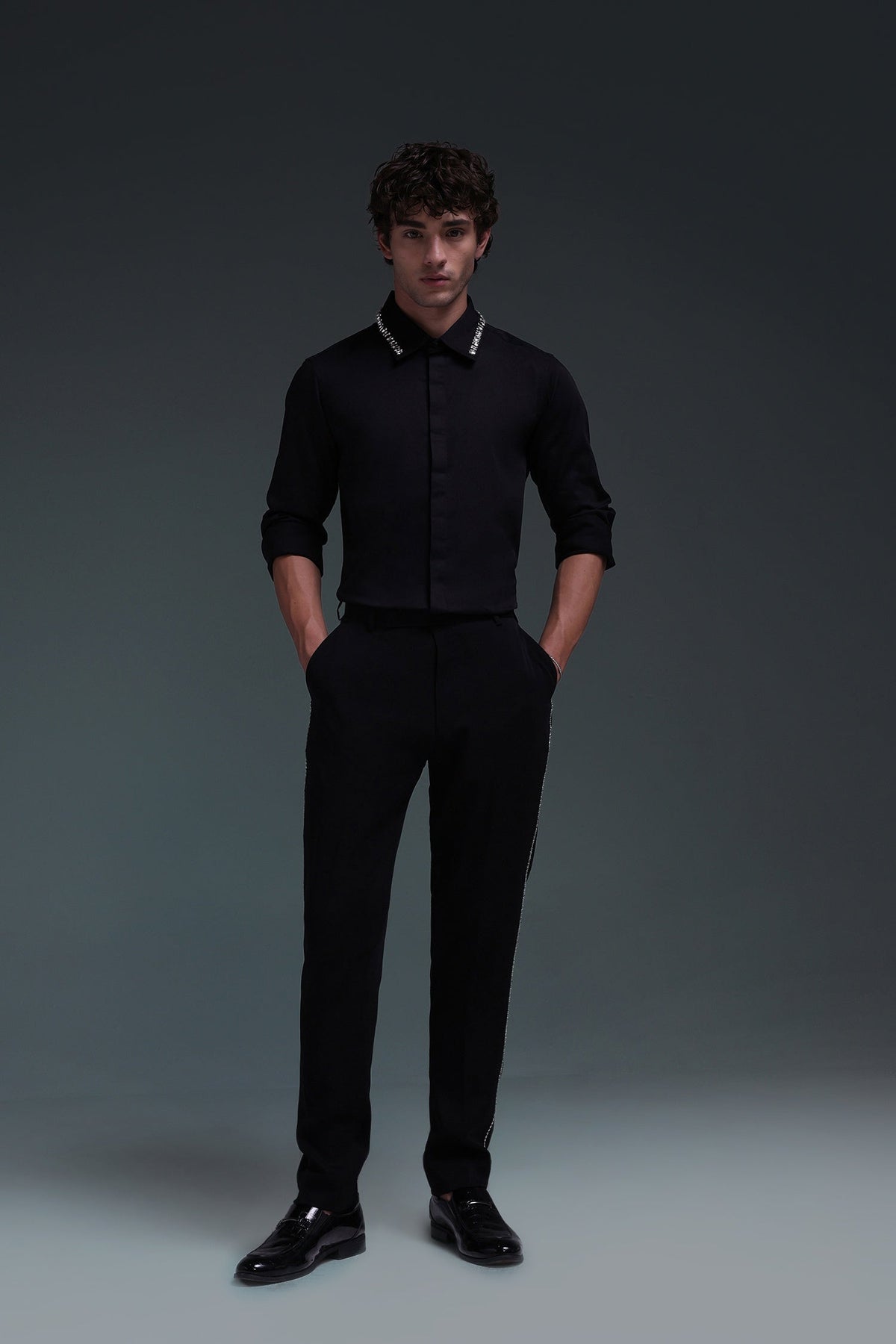Kingsley - Hand Embroidered Designer Shirt - Black