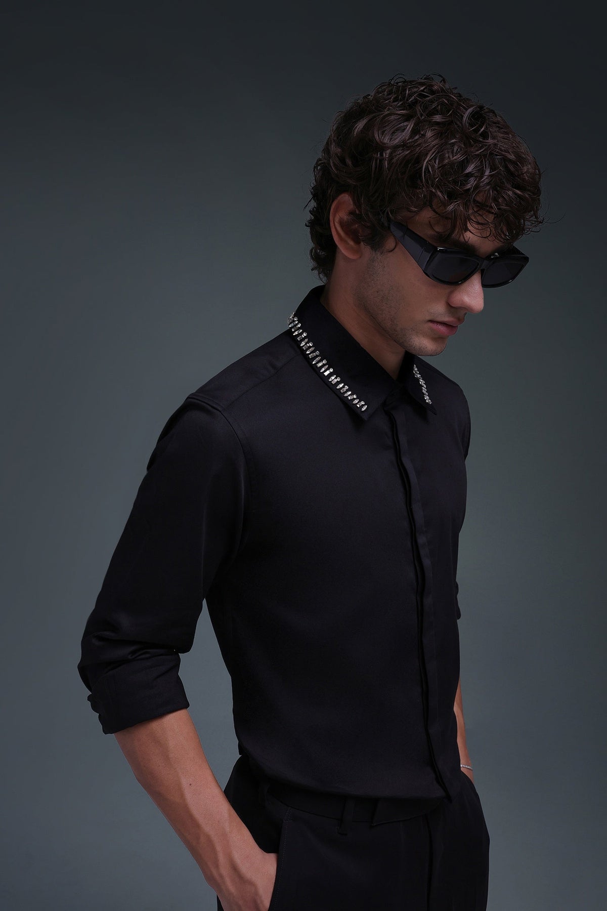 Kingsley - Hand Embroidered Designer Shirt - Black