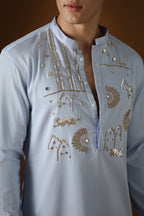 Jaguar Palace -Hand Embroidered Designer Kurta - Powder Blue